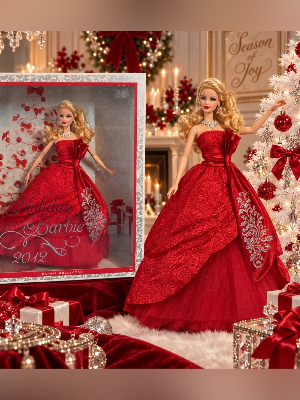 2012 Holiday Barbie Collector Blonde Red Gown Mattel W3465 NRFB